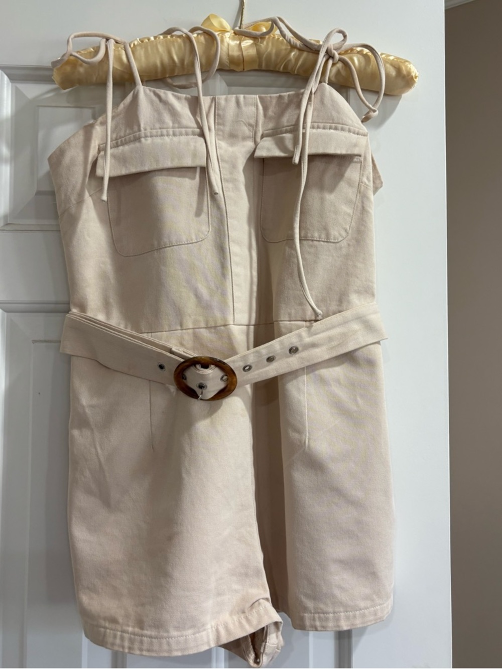 Hazel & Olive Strapless Cream Romper with Fabric Belt